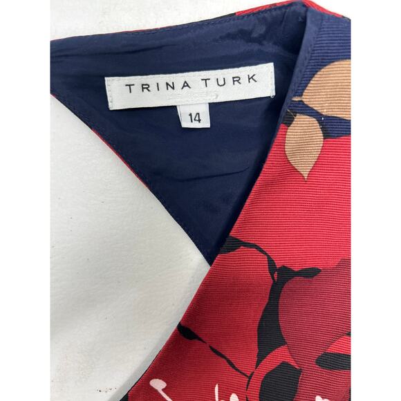 Trina Turk Devoted Floral-Print Pleated Sleeveless Dress, Multi. Size 14 - Picture 6 of 9